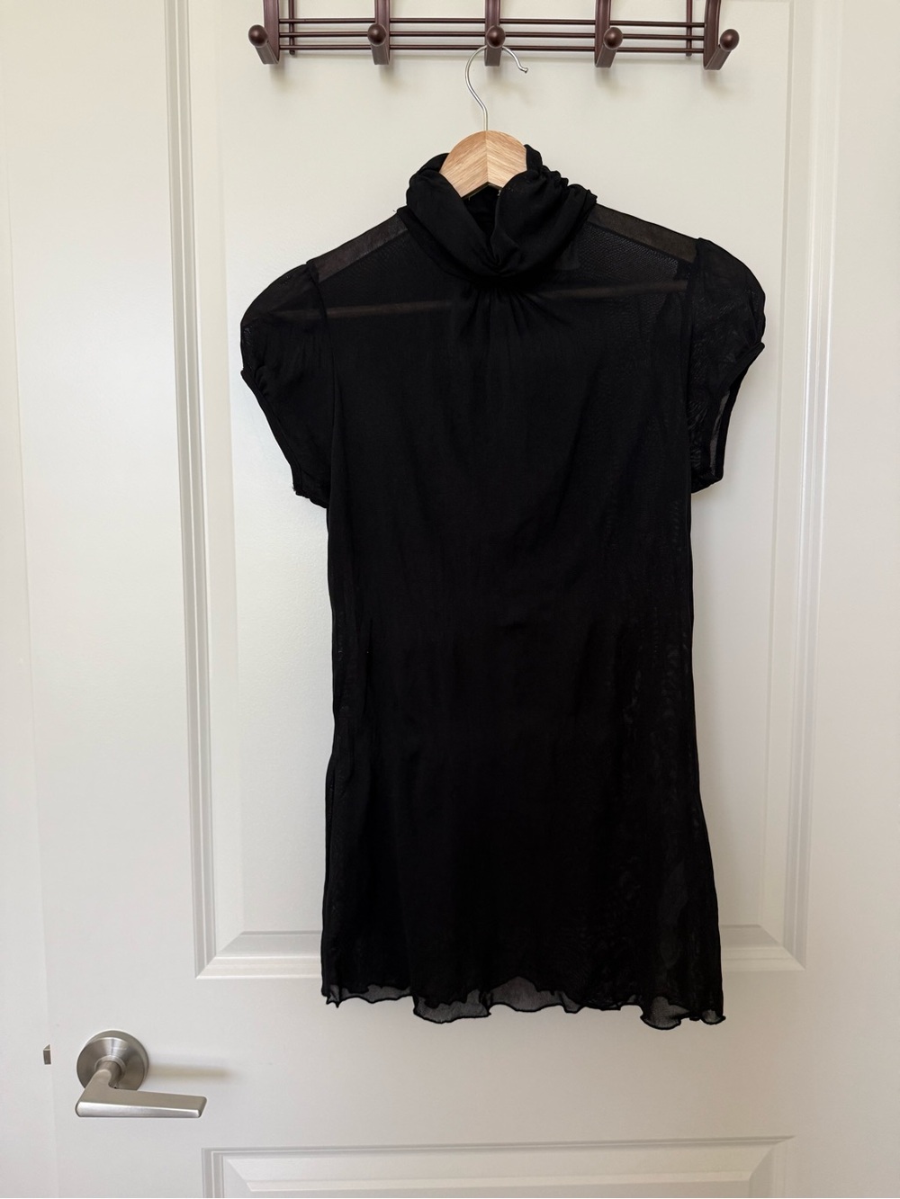 Zara Black Sheer Short-Sleeve Turtleneck Top